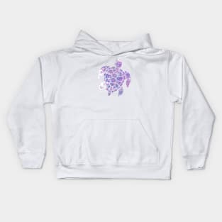 Sea Turtle Design in Purple and Pink Paint Drops Pattern Kids Hoodie